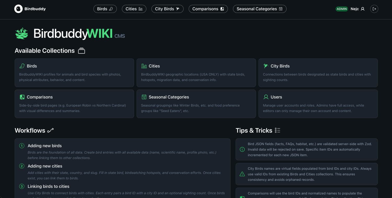 Birdbuddy WIKI CMS